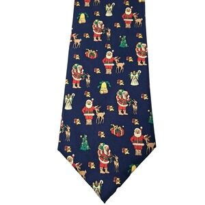 Van Heusen 417 Mens Christmas Tie Navy Blue Santa Reindeer Angel Holiday Festive